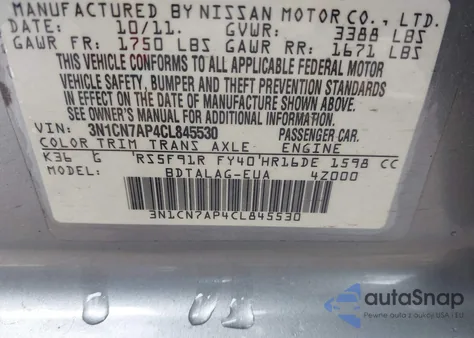 2012 Nissan Versa 1.6 S from USA, damaged, VIN 3N1CN7AP4CL845530